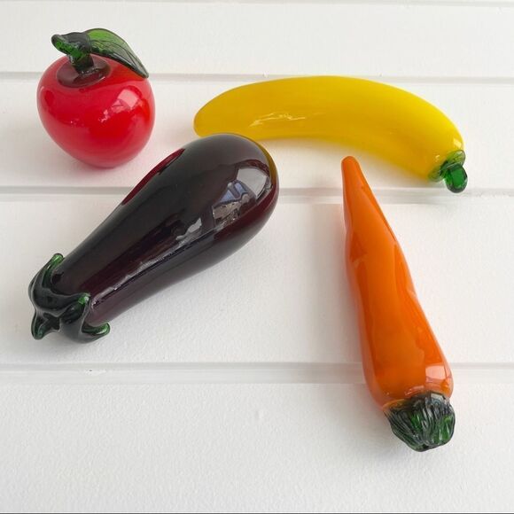 Set of Vintage Murano Blown Glass Fruit & Veggie Apple, Banana, Eggplant, Carrot - Picture 3 of 10